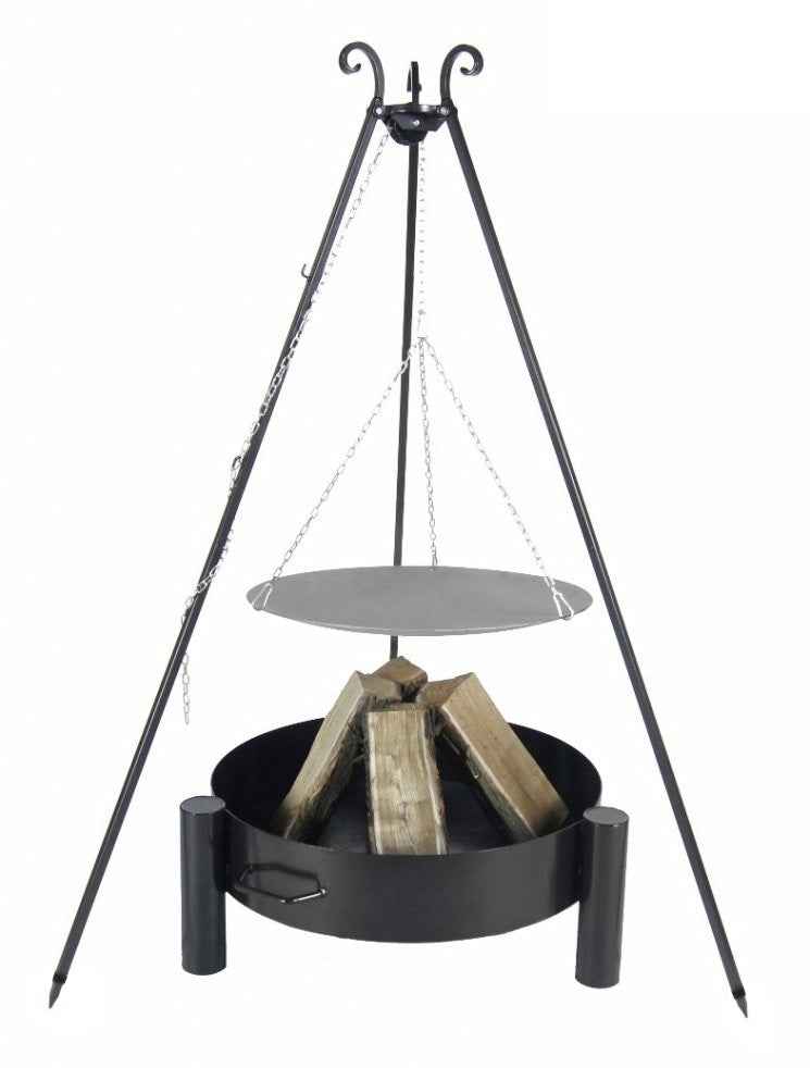 La poêle, le WOK à feu de camp spécial brasero sur trépied Ø 46 cm + Brasero HAITI 60 cm clicktofournisseur.com