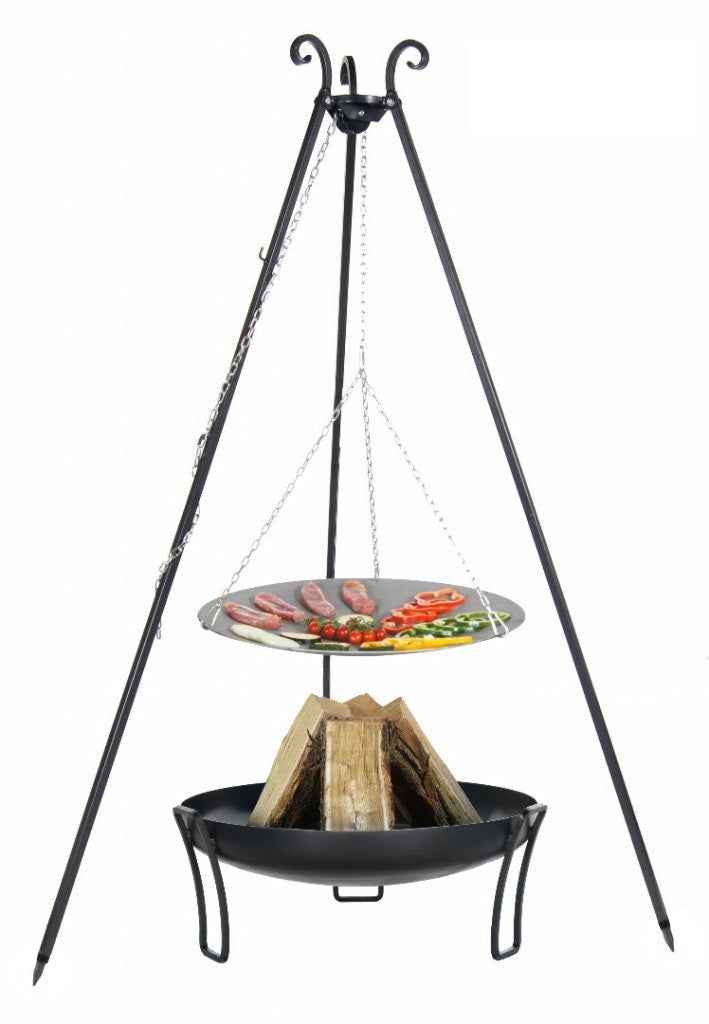 La poêle le wok à feu de camp spécial brasero sur trépied ø 33 cm + brasero pan 70 cm - Clicktofournisseur.com