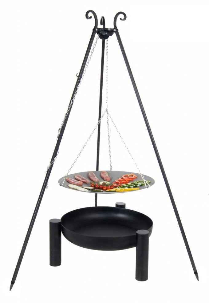 La poêle, le WOK à feu de camp spécial brasero sur trépied Ø 46 cm + Brasero PALMA 60 cm clicktofournisseur.com