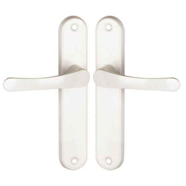 2 poignées de porte sur plaque CHAMROUSSE, Sans trou pour pièce à vivre, Finition aluminium blanc, Entraxe standard 165 mm
