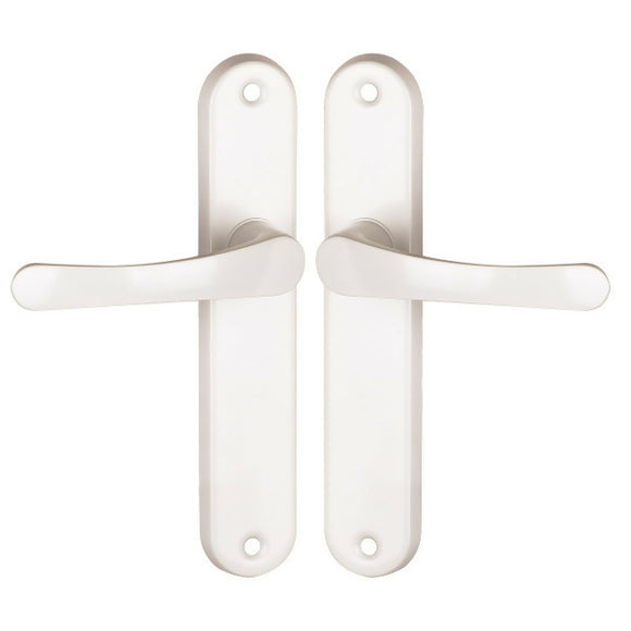 2 poignées de porte sur plaque CHAMROUSSE, Sans trou pour pièce à vivre, Finition aluminium blanc, Entraxe standard 165 mm