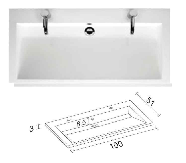 Lavabo riho elzas en céramique 100x51 h 3 cm - Clicktofournisseur.com