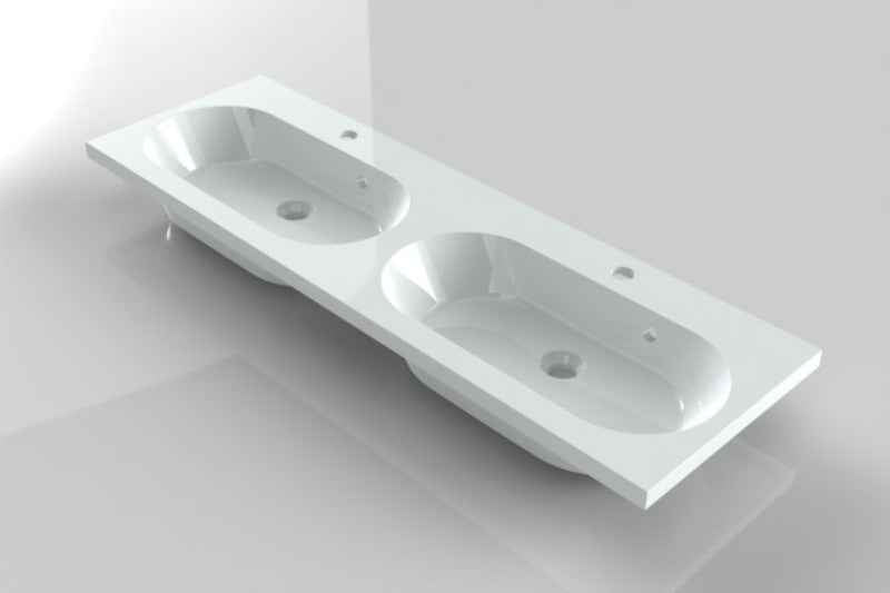Lavabo double à 2 trous riho enna en céramique 120x38 h 3 cm - Clicktofournisseur.com