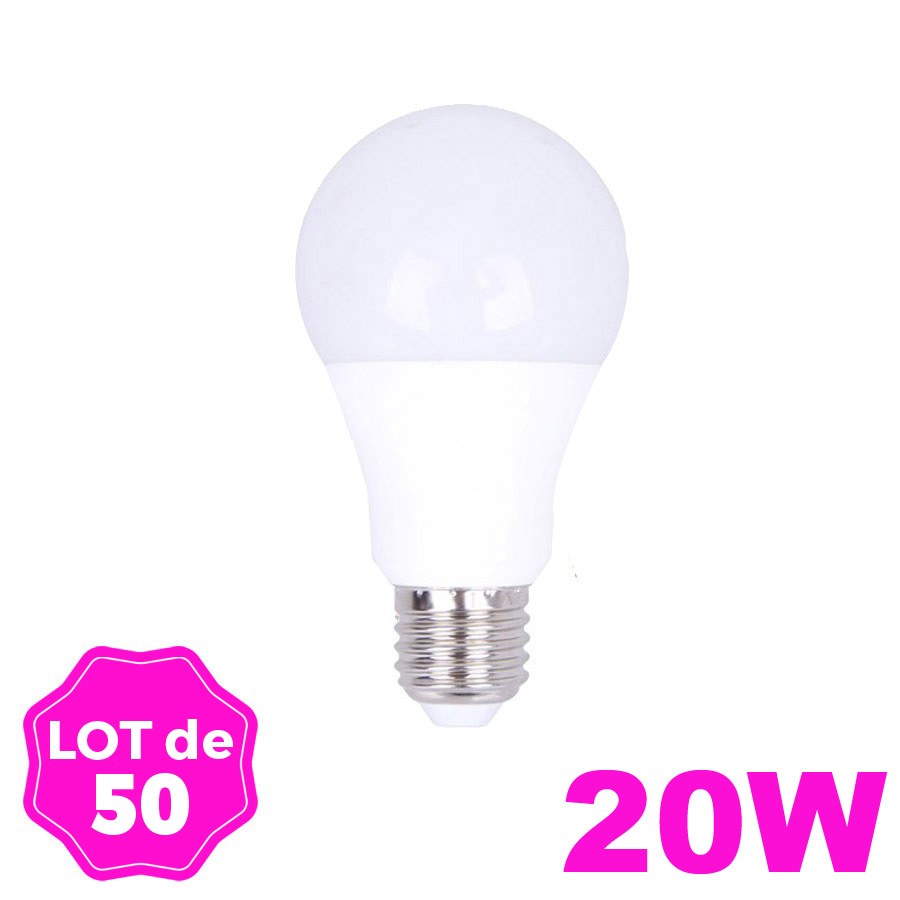 Lot 50 Ampoules LED E27 20W 2700K Blanc Chaud Haute Luminosité clicktofournisseur.com