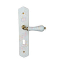 2 poignées de porte ROSAE, Entrée de clé pour chambre, Porcelaine de Limoges, Finition coude doré, Entraxe standard 195 mm