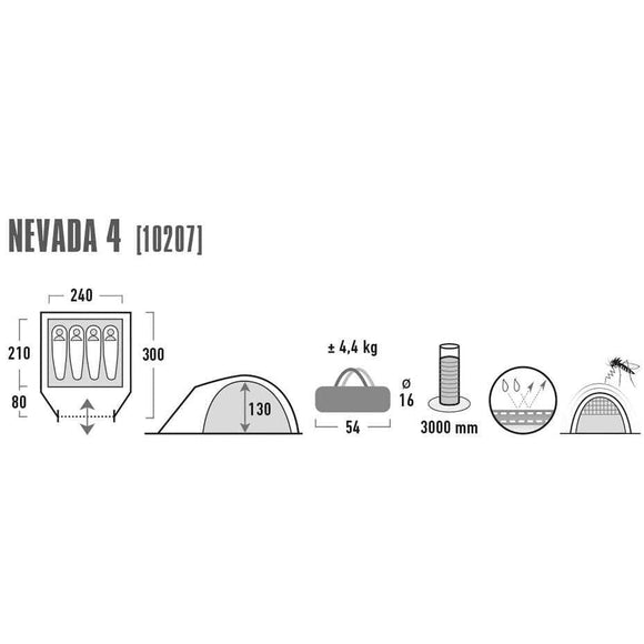 Tente High Peak Nevada 4 gris-rouge 4 personnes 10207