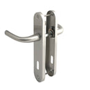 2 poignées de porte sur plaque RHAPSODIE, Entrée de clé pour chambre, Finition zamak nickel mat, Entraxe 165 mm