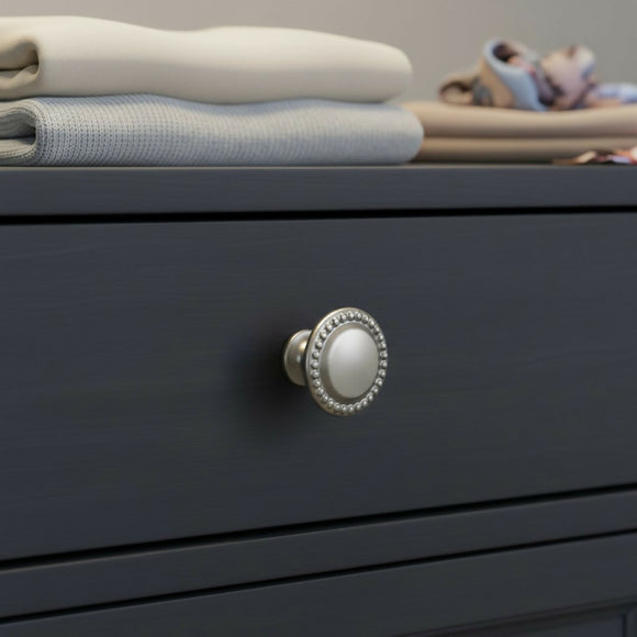 Bouton de meuble CERUSE, Finition zamak blanc argenté