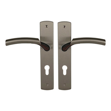 2 poignées de porte LUXOR, Trou de cylindre - entré - bureau - service, Finition Laiton bicolore chrome/nickel mat, Entraxe standard 195 mm