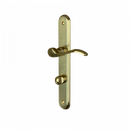 2 poignées de porte sur plaque AGATHE, Verrou de condamnation pour salle de bain/WC, Finition laiton poli, Entraxe standard 195 mm-2