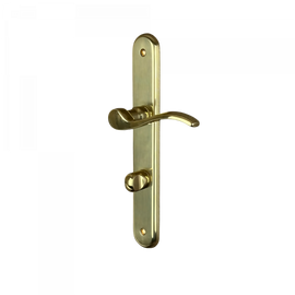 2 poignées de porte sur plaque AGATHE, Verrou de condamnation pour salle de bain/WC, Finition laiton poli, Entraxe standard 195 mm