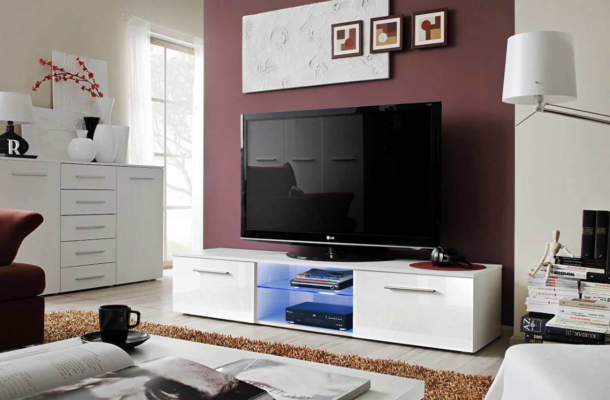 Meuble TV BERN2 en blanc de haute brillance 120x37x45 cm clicktofournisseur.com