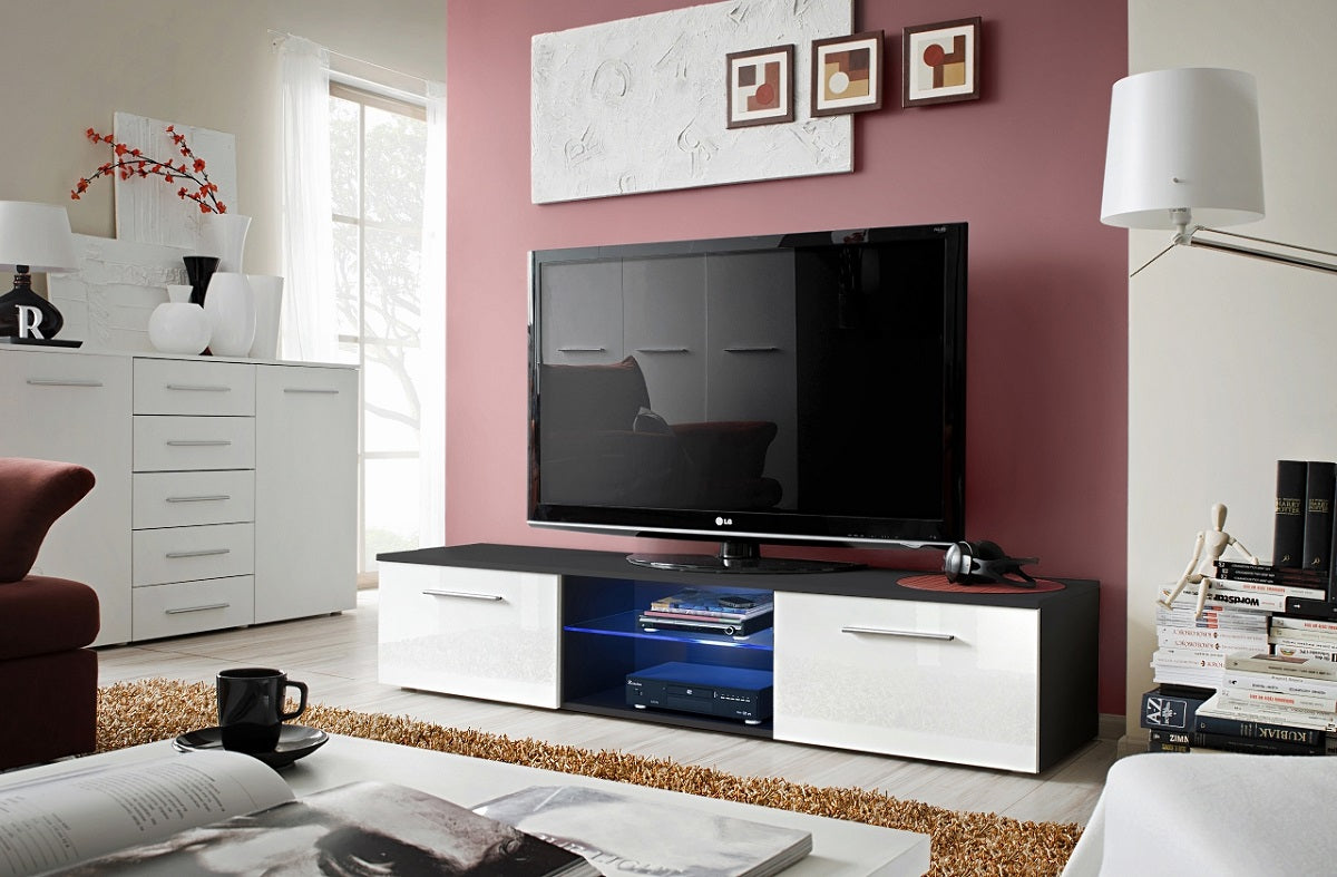 Meuble TV BERN2 en prunier et blanc de haute brillance 120x37x45 cm clicktofournisseur.com