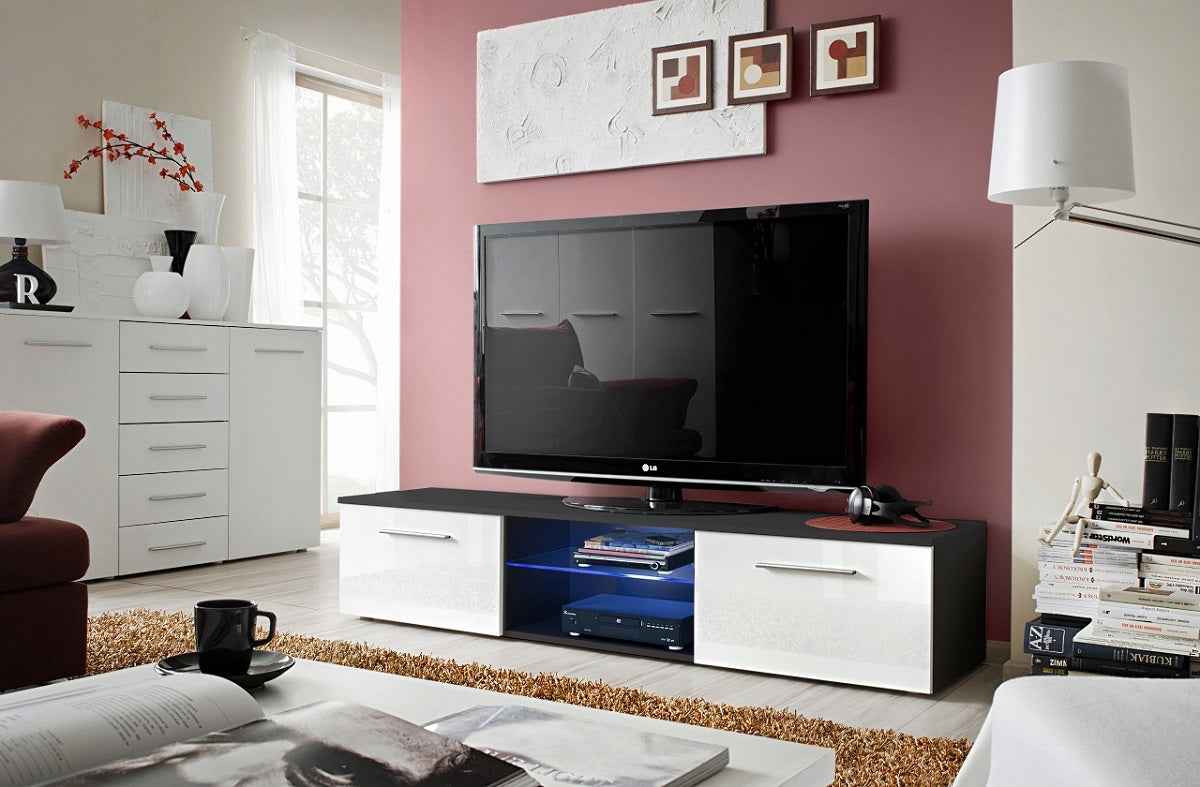 Meuble tv bern2 en prunier et blanc de haute brillance 120x37x45 cm - Clicktofournisseur.com