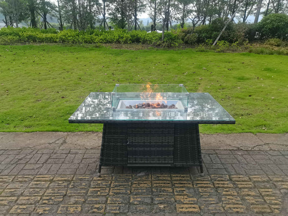 Fimous Outdoor Rotin Garden Corner Furniture Gas Firepit Table Chauffage À Gaz Set Table D'appoint Petit Gris Foncé 11 Places