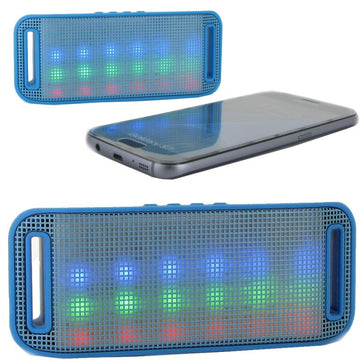 Mini haut parleur stéréo portable bluetooth lumineux et kit mains libres intégré coloris bleu - Clicktofournisseur.com