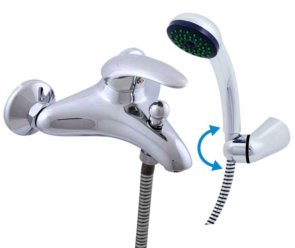 Mitigeur baignoire danube en chrome avec douchette à support pivotant - Clicktofournisseur.com