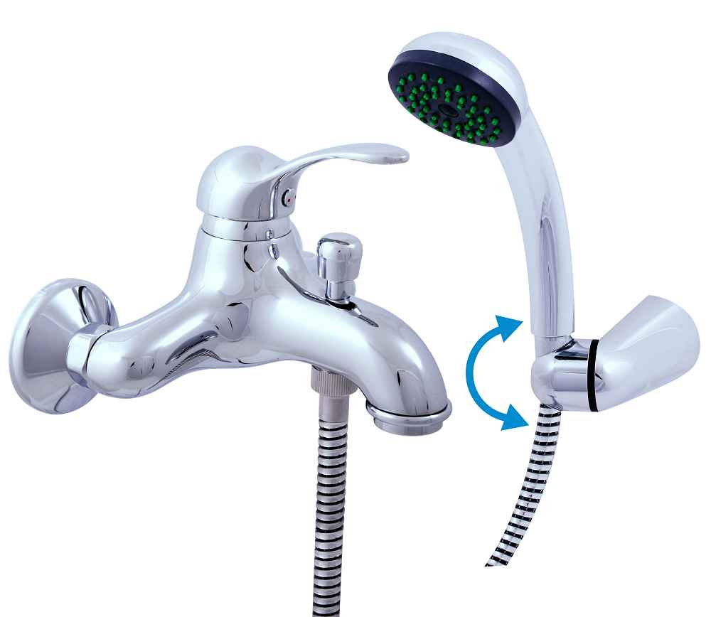 Mitigeur baignoire labe en chrome avec douchette à support pivotant - Clicktofournisseur.com