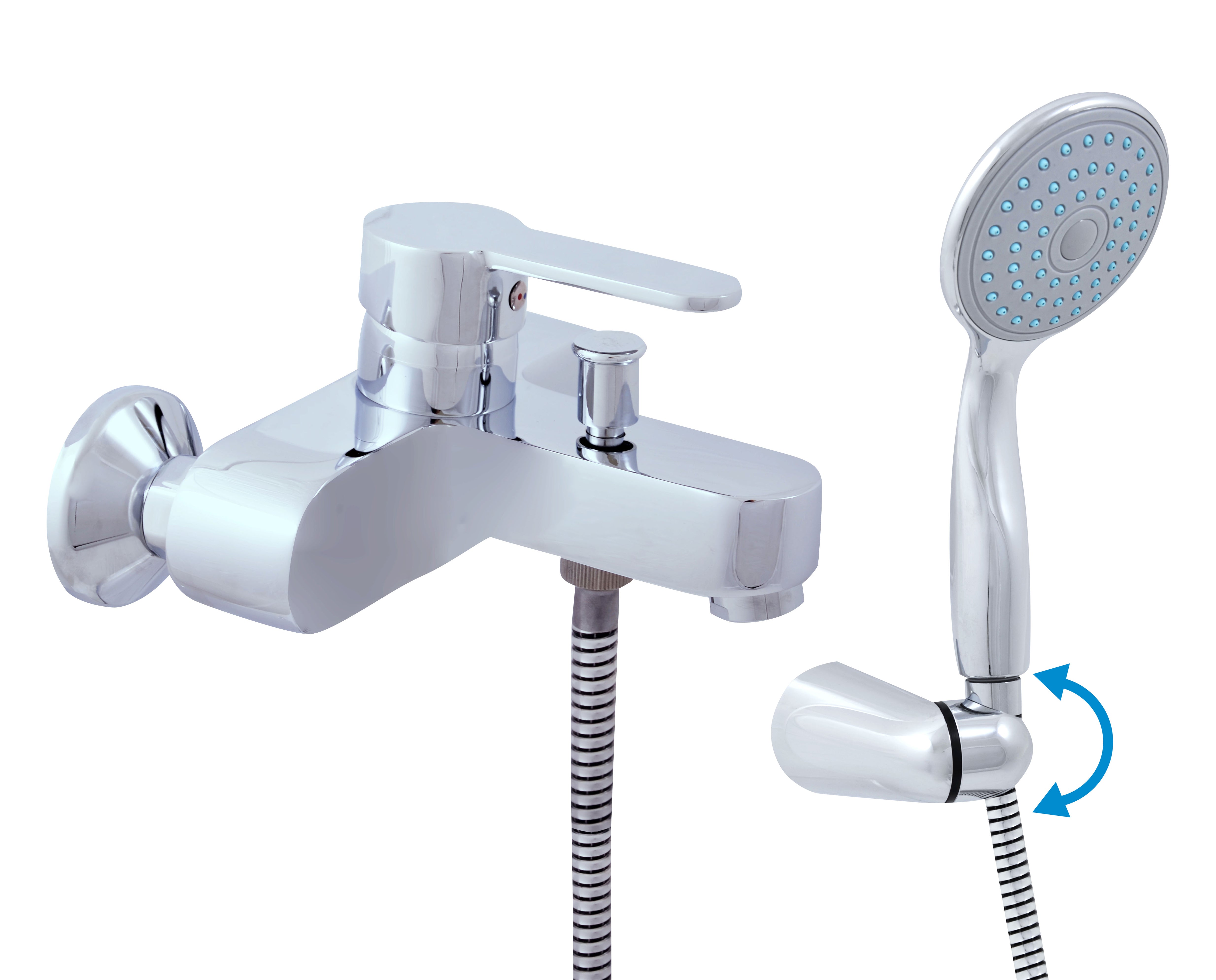 Mitigeur baignoire zambeze en chrome avec douchette à support pivotant - Clicktofournisseur.com