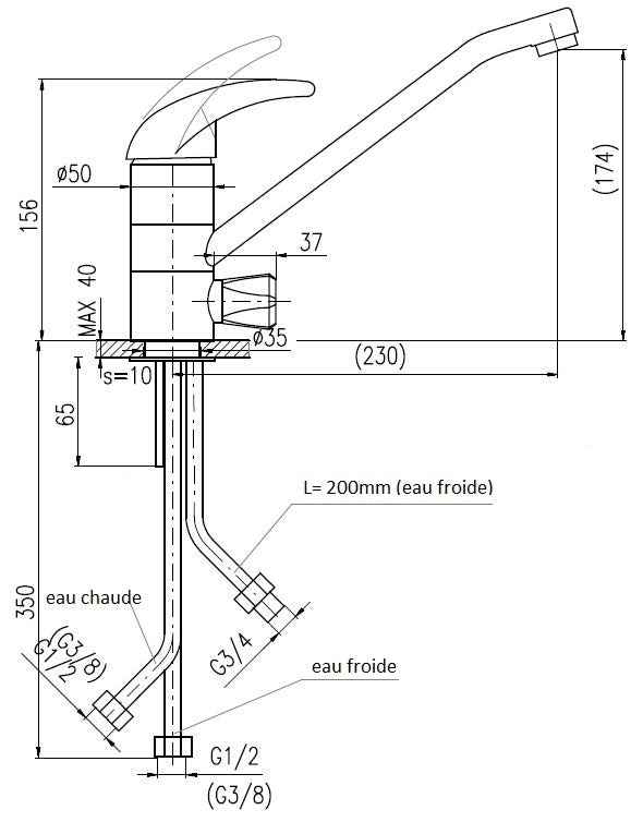Mitigeur évier danube avec vanne pour lave-vaisselle - Clicktofournisseur.com