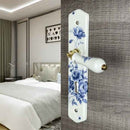 2 poignées de porte sur plaque BLEUET, Entrée de clé pour chambre, Porcelaine de Limoges, Entraxe standard 195 mm