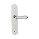 2 poignées de porte ROSAE, Sans trou pour pièce à vivre, Porcelaine de Limoges, Finition coude doré, Entraxe standard 195 mm