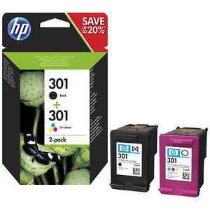 Cartouche d'encre HP 301 originale N9J72AE, pack de 2 cartouches noir et couleur de capacité standard
