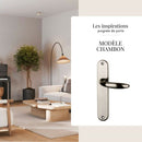 2 poignées de porte sur plaque CHAMBON, Sans trou pour pièce à vivre, Finition aluminium nickel mat, Entraxe standard 195 mm-8