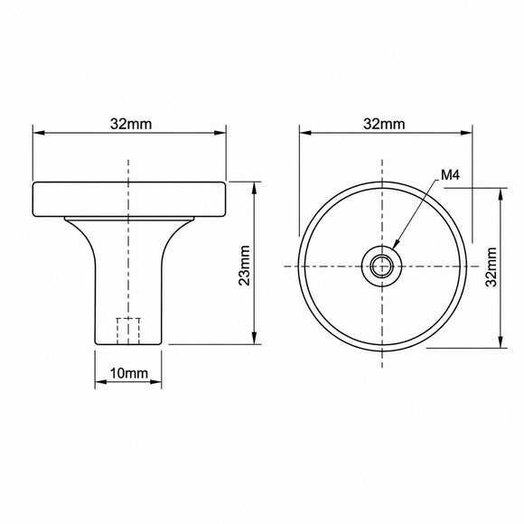 Schéma technique de Bouton de meuble LEDER, Finition métal doré et cuir