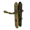 2 poignées de porte sur plaque CARINA, Verrou de condamnation pour salle de bain/WC, Finition laiton patiné, Entraxe standard 195 mm