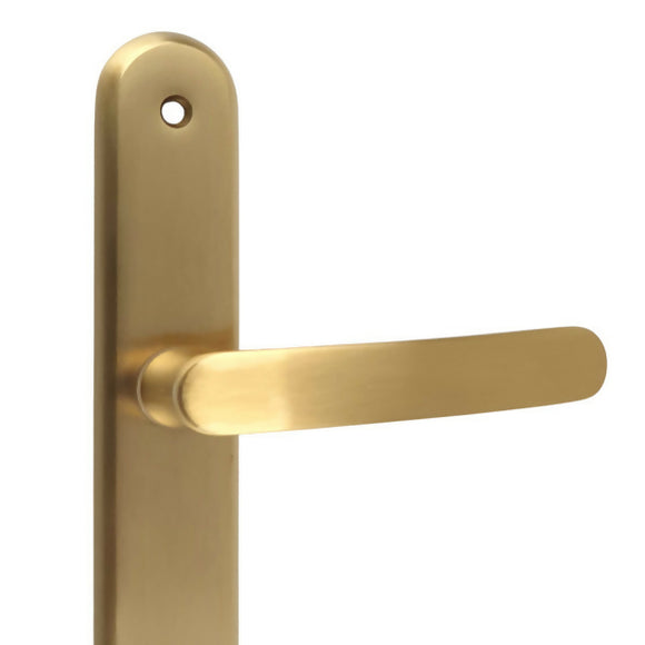 2 poignées de porte sur plaque VINTAGE, Sans trou pour pièce à vivre, Finition laiton doré satiné, Entraxe stand 195 mm