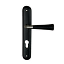 2 poignées de porte sur plaque CLEO, Trou de cylindre - entrée - bureau - service, Finition bois noir, Entraxe standard 195 mm-2