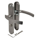 2 poignées de porte sur plaque AUDACE, Verrou condamnation pour salle de bain/WC, Finition aluminium nickel mat, Entraxe standard 195 mm-9