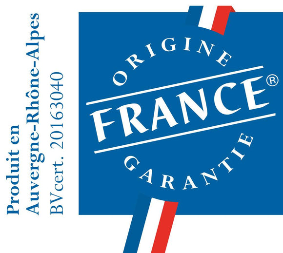 Label indicating product origin from Auvergne-Rhône-Alpes, France, with guaranteed French quality assurance.