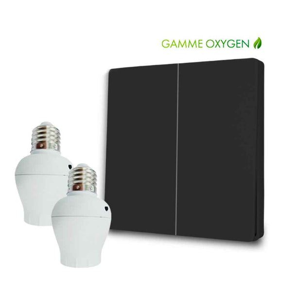 Kit interrupteur sans fil et sans pile - Bouton Double Allumage et Adaptateur douille à vis radio - OXYGEN 12 – E27 Black