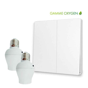 Kit interrupteur sans fil et sans pile - Bouton Double Allumage et Adaptateur douille à vis radio - OXYGEN 12 – E27