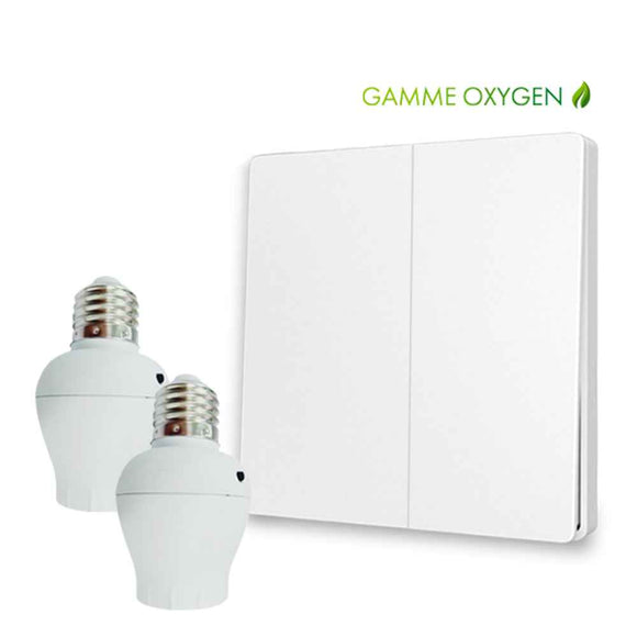 Kit interrupteur sans fil et sans pile - Bouton Double Allumage et Adaptateur douille à vis radio - OXYGEN 12 – E27