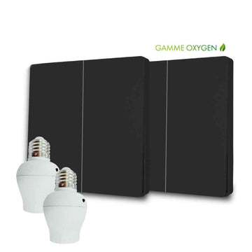 Kit interrupteur sans fil et sans pile - Bouton Double Allumage et Adaptateur douille à vis radio - OXYGEN 22 – E27 Black