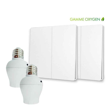 Kit interrupteur sans fil et sans pile - Bouton Double Allumage et Adaptateur douille à vis radio - OXYGEN 22 – E27
