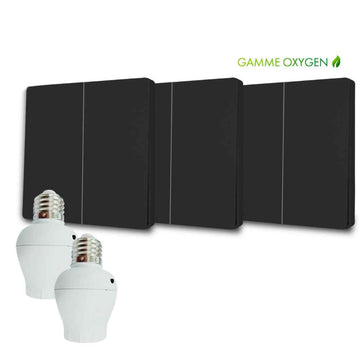 Kit interrupteur sans fil et sans pile - Bouton Double Allumage et Adaptateur douille à vis radio - OXYGEN 32 – E27 Black