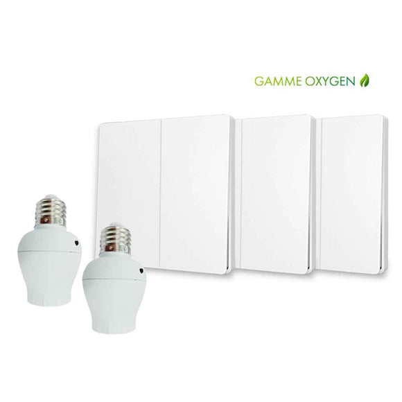 Kit interrupteur sans fil et sans pile - Bouton Double Allumage et Adaptateur douille à vis radio - OXYGEN 32 – E27