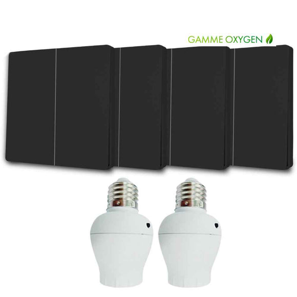 Kit interrupteur sans fil et sans pile - Bouton Double Allumage et Adaptateur douille à vis radio - OXYGEN 42 – E27 Black