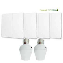 Kit interrupteur sans fil et sans pile - Bouton Double Allumage et Adaptateur douille à vis radio - OXYGEN 42 – E27