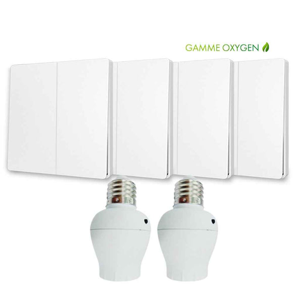 Kit interrupteur sans fil et sans pile - Bouton Double Allumage et Adaptateur douille à vis radio - OXYGEN 42 – E27