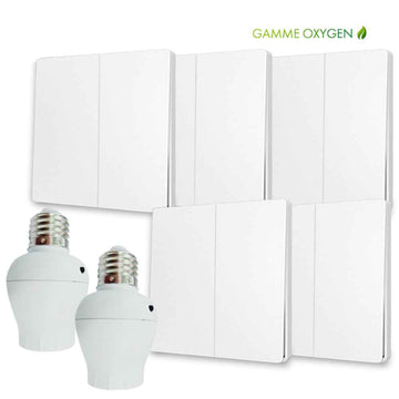 Kit interrupteur sans fil et sans pile - Bouton Double Allumage et Adaptateur douille à vis radio - OXYGEN 52 – E27