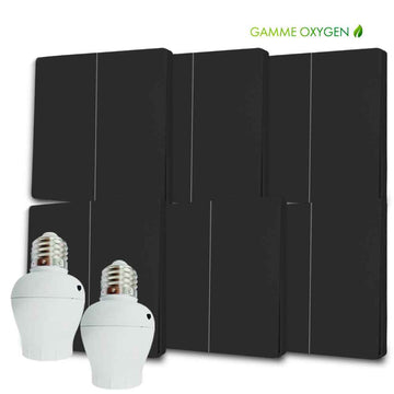 Kit interrupteur sans fil et sans pile - Bouton Double Allumage et Adaptateur douille à vis radio - OXYGEN 62 – E27 Black
