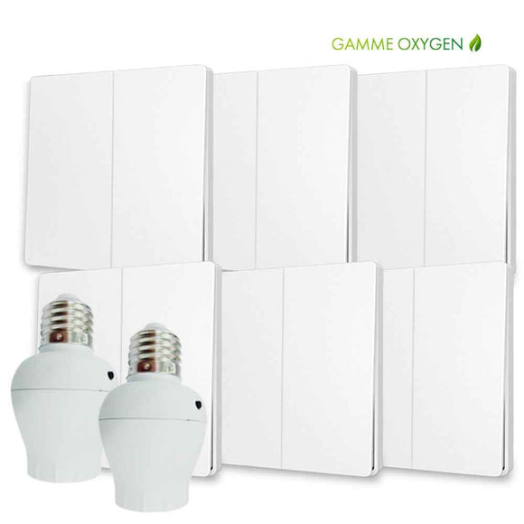 Kit interrupteur sans fil et sans pile - Bouton Double Allumage et Adaptateur douille à vis radio - OXYGEN 62 – E27