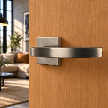 2 poignées de porte sur rosace ORION, Finition Inox 304 nickel mat