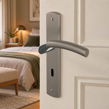 2 poignées de porte LUXOR, Entrée de clé pour chambre, Finition Laiton bicolore chrome/nickel mat, Entraxe standard 195 mm