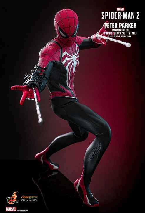 Figurine Hot Toys VGM66 - Marvel's Spider Man 2 - Peter Parker Advanced Suit2.0 Red & Black Suit